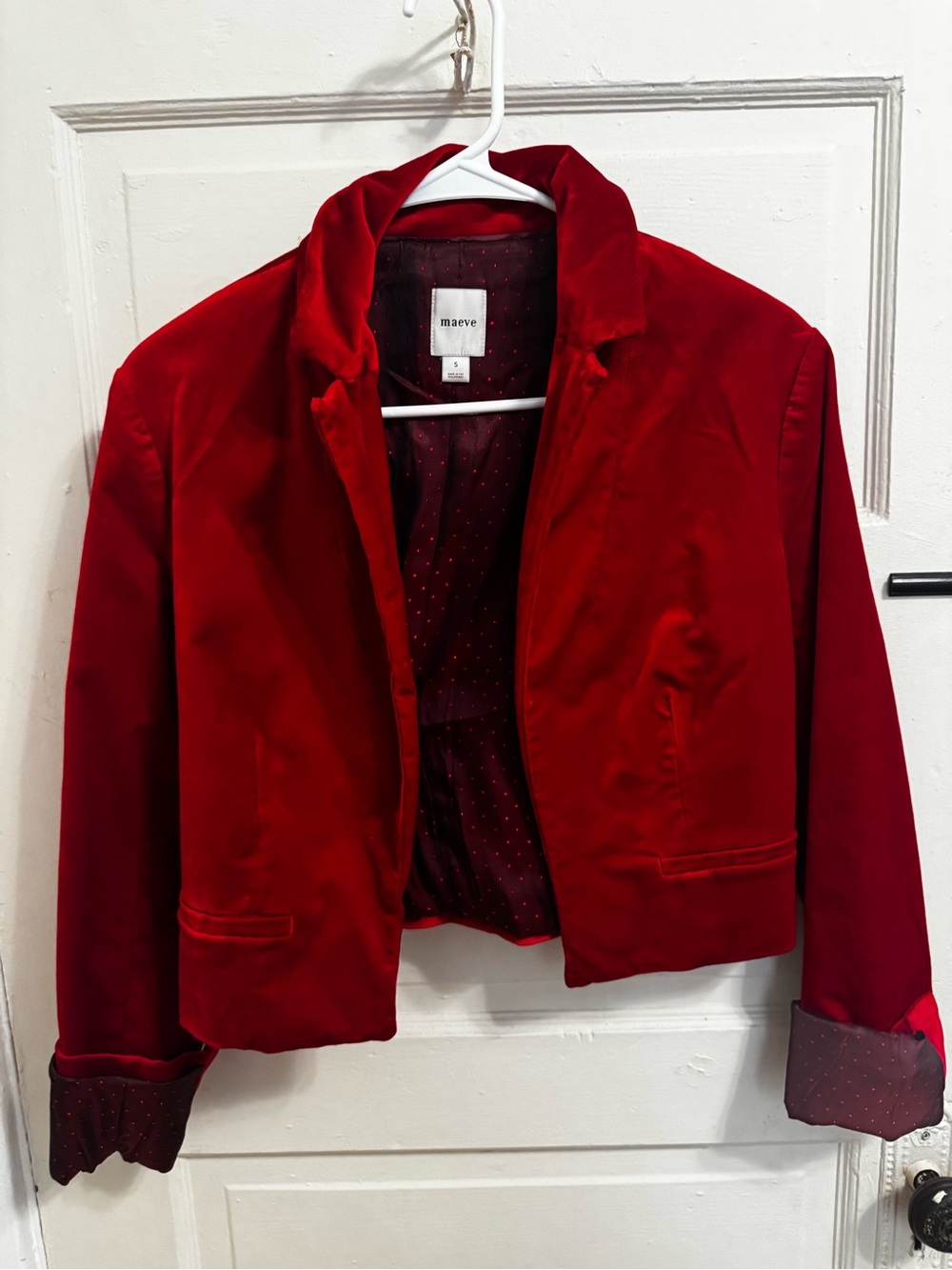 Maeve Red Velvet Cropped Blazer